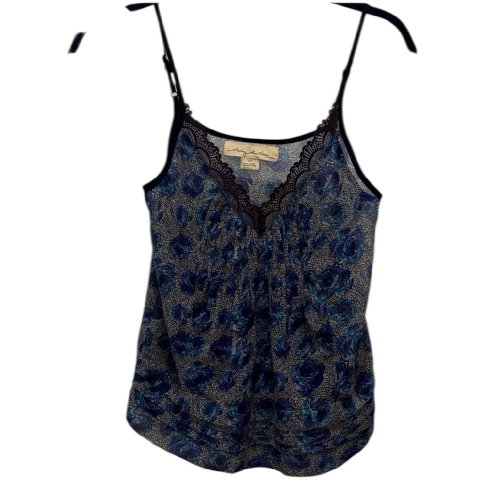 Staring at Stars Blue Floral Cami with Black Lace Women’s XS